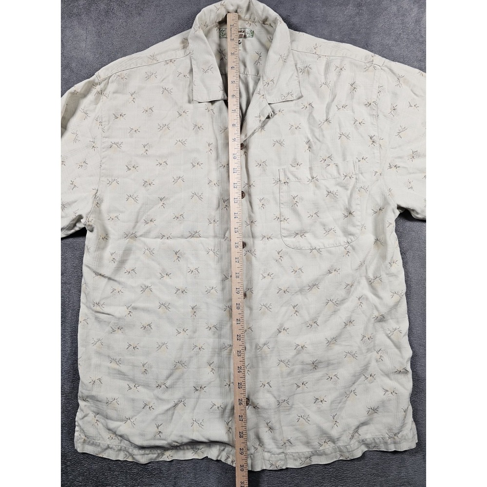 Tommy Bahama Mens Large Camp Shirt Beige Micro Palm Print Coconut Buttons - Picture 4 of 7